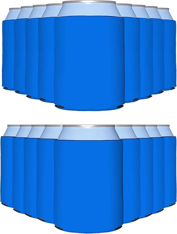 PartyPrints 25 Pack Cerulean Blank Can Cooler Sleeves, Customizable Bulk Insulated Foam for Beer, Collapsible Plain Drink Holder, Cold Soda Insulator, 12oz Regular, 16oz Tall Cans