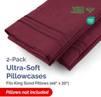 King Pillow Cases Set of 2 - Ultra Soft Hotel Quality Pillowcase Covers - Luxury Comfy Bedding for Women, Men, Kids and Teens - Machine Washable Pillow Protectors - 2 Pieces Set - King Size Burgundy