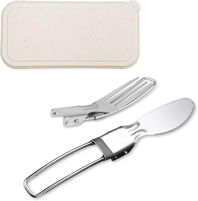Camping Utensils Folding Cutlery set, Fork and Knife With Storage Box, Stainless Steel Tableware Accessories, Portable Outdoor Kitchen Set for Travel, Picnic, Hiking, Backpacks