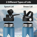 SENDESTAR Water Bottle 40oz Double Wall Vacuum Insulated Leak Proof Stainless Steel Sports Water Bottle—Wide Mouth with New Flex Straw Lid & Spout Lid (Deep Blue&Black)