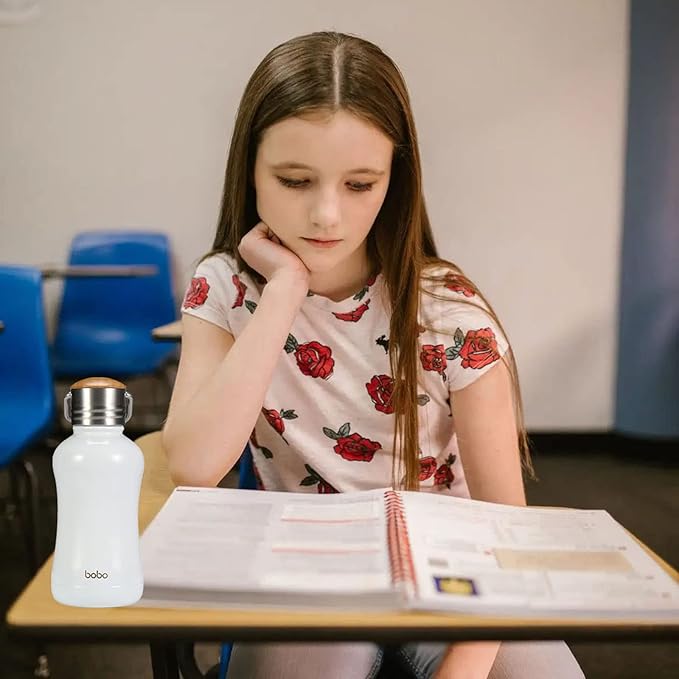 YOHKOH Mini Insulated Water Bottle With Bamboo Lid - 8.8oz Small Vacuum Insulated Water Bottle for Women Kids, 12 Hrs Hot & 24 Hrs Cold Stainless Steel Thermos Leak-Proof BPA-Free (8.8oz,White)