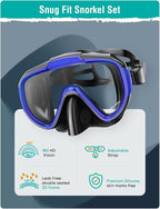Snorkel Set Adults Snorkeling Gear Anti-Fog Panoramic View Swim Mask Dry Top Snorkel Kit with Carry Bag for Snorkeling Scuba Diving Swimming Travel