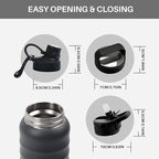 Stainless Steel Sports Water Bottle with Straw Lid Dustproof, 3 Lids, 24/32/40/64 oz BPA Free Vacumm Insulated Water bottle, Leakproof and Sweat Free, Perfect for The Go - 24 Oz Grey