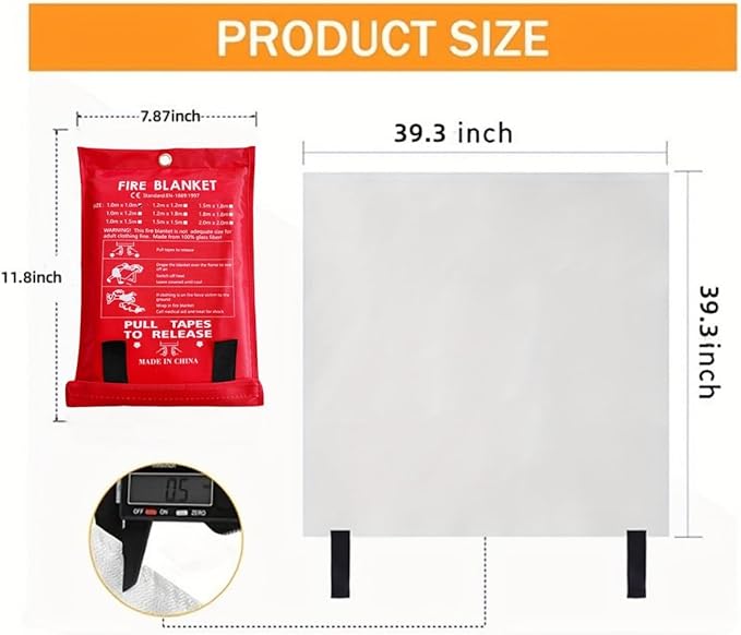 Emergency Fire Blanket for Home and Kitchen Fiberglass Fire Suppression Blanket (39''X39'') Great for School, Fireplace, Grill, Car, Office, Warehouse (1PCS)