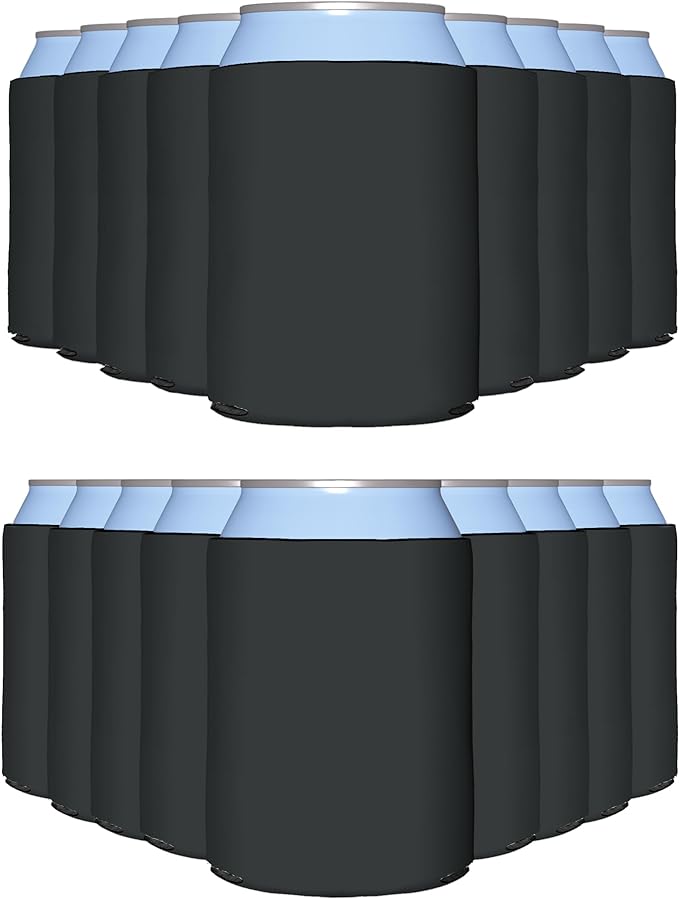 PartyPrints 25 Pack Charcoal Blank Can Cooler Sleeves, Customizable Bulk Insulated Foam for Beer, Collapsible Plain Drink Holder, Cold Soda Insulator, 12oz Regular, 16oz Tall Cans