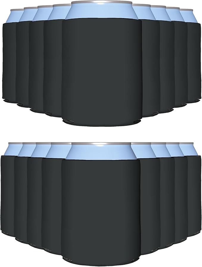 PartyPrints 100 Pack Charcoal Blank Can Cooler Sleeves, Customizable Bulk Insulated Foam for Beer, Collapsible Plain Drink Holder, Cold Soda Insulator, 12oz Regular, 16oz Tall Cans