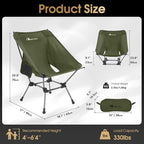 MOON LENCE Camping Chair Plus, Upgraded Comfort & Size, Still Compact and Lightweight, Folding Portable Chair for Backpacking & Hiking, 400Lbs Capacity, Gen 3 Plus (Green 2 Pack (Plus))