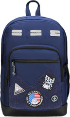 Swissdigital Design Big Student Laptop Backpack with Fun Personalized Patches For College Men & Women, Middle High School Teen Bookbag Cool Travel Daypack Blue -Includes 3 Patches | SD1718-12