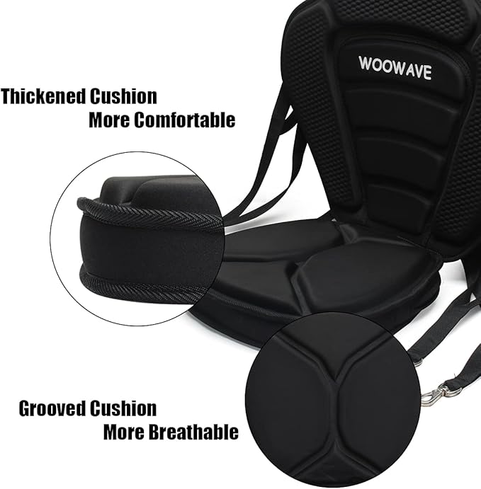 WOOWAVE Kayak Seat Padded Deluxe Paddleboard Seat Adjustable Boat Seat Cushioned Fishing Seat High Back Comfortable Backrest Support for Universal Sit