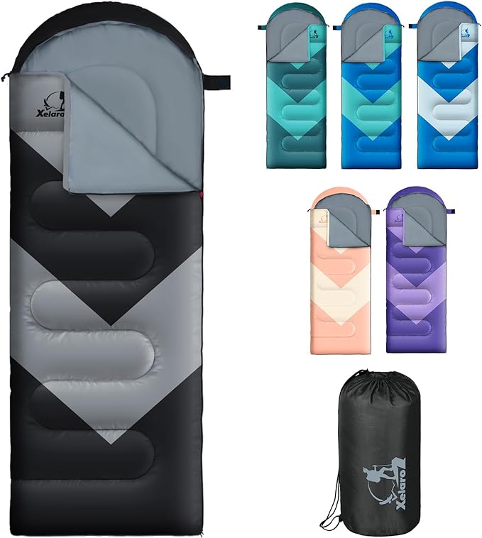Sleeping Bag for Adults, Girls, Boys - 3 Season Warm & Cool Weather Lightweight Waterproof Camping Bag for Hiking, Outdoor Travel