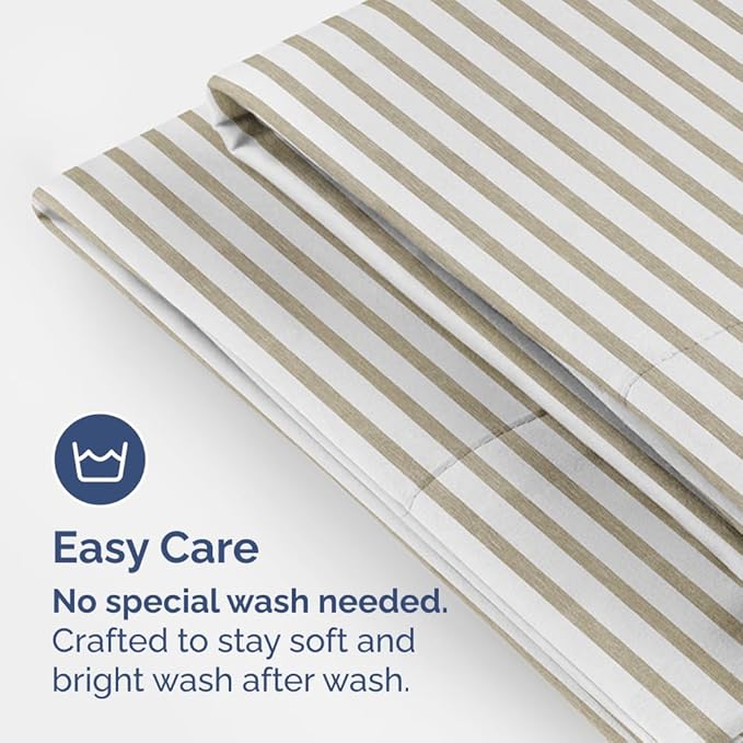 Pillowcases - Ultra Soft Hotel Quality Pillowcase Covers - Comfy, Cozy & Wrinkle Free - Shrinkage and Fade Resistant - Machine Washable Pillow Protectors - (King, Beige Stripes 2, 4 Piece Set)