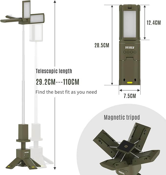 Telescopic Camping Lights Rechargeable 14000 mAh Led Multifunction Magnetic Lanterns Job Site Lighting Cordless Dimmable Camping Tent Lamp Portable Power Supply 6000LM IPX5 Waterproof