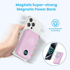 Magnetic Portable Charger 10800mAh,4-in-1 Wireless Power Bank with iWatch Charger, QC4.0+20W PD Fast Charging USB C Battery Pack with LCD Display for Magsafe,iPhone 16/15/14/13/12,Apple Watch, Pink
