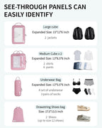 ECOHUB 5 Set Compression Packing Cubes for Suitcases Organiser Bags Set Travel Essentials with Shoe Bag for Traveling Tear-resistant Travel Accessories with ID Tag Expandable Packing Bags(Pink)