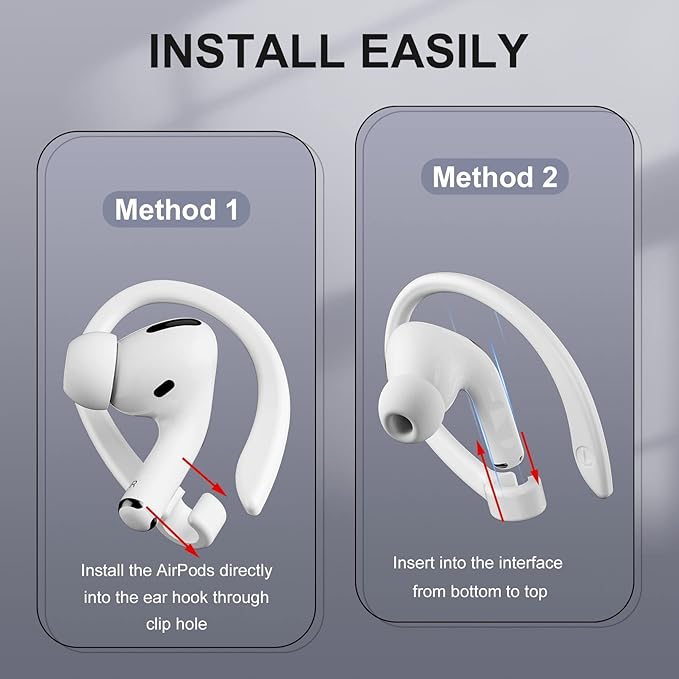 2 Pairs AirPods Ear Hooks for AirPods Pro 2, Pro, 4, 3, 2 & 1 - Upgraded Anti Slip Sports Clip Hooks - White