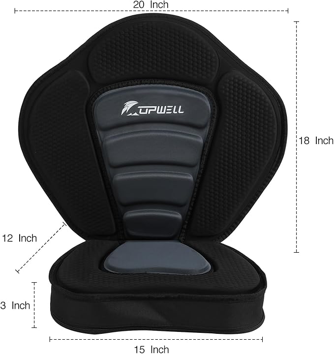 UPWELL Universal Kayak Seat with Detachable Storage Bag & 4 Adjustable Strap, Paddle Board Seat with Memory Foam Padded and Backrest for Kayak, Canoe, Sup