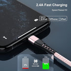 Essri 2Pack for iPhone Charger Cord 1FT, Lighting Cable 1 Feet to USB Charging Cable, Nylon Braided Charging Cord 1 Foot Compatible with iPhone 14 13 12 11 X XS XR 15 Pad - Pink