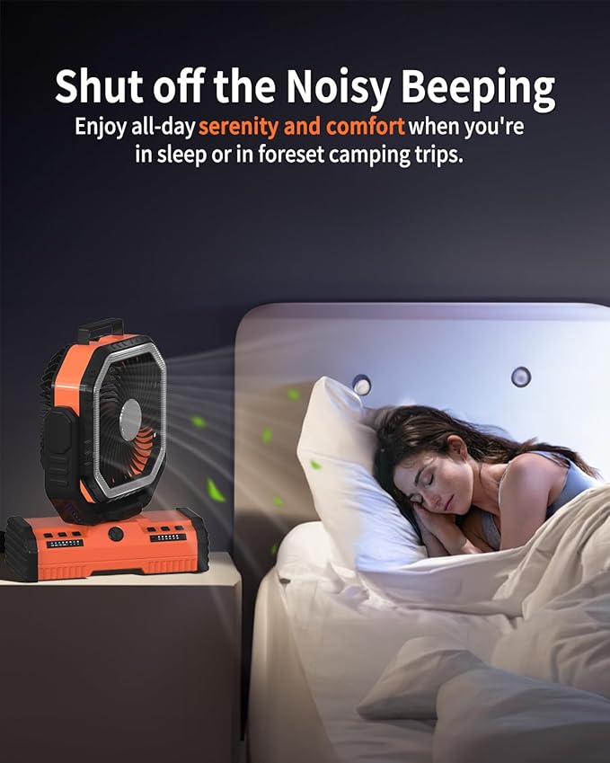 ADUST 12 Inch Camping Battery Operated Powered Fan with LED Lantern Light,44000mAh Rechargeable Portable Oscillating Fan with 360° Rotation Hanging Hook for Tents, Cordless USB Desk Fan(Orange)