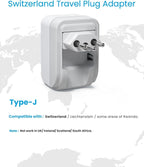 1 Pack Switzerland Travel Plug Adapter, VINTAR Foldable Type J Adapter with 2 AC Outlets，3 USB Ports(2 USB C) for US to Switzerland Rwanda Liechtenstein
