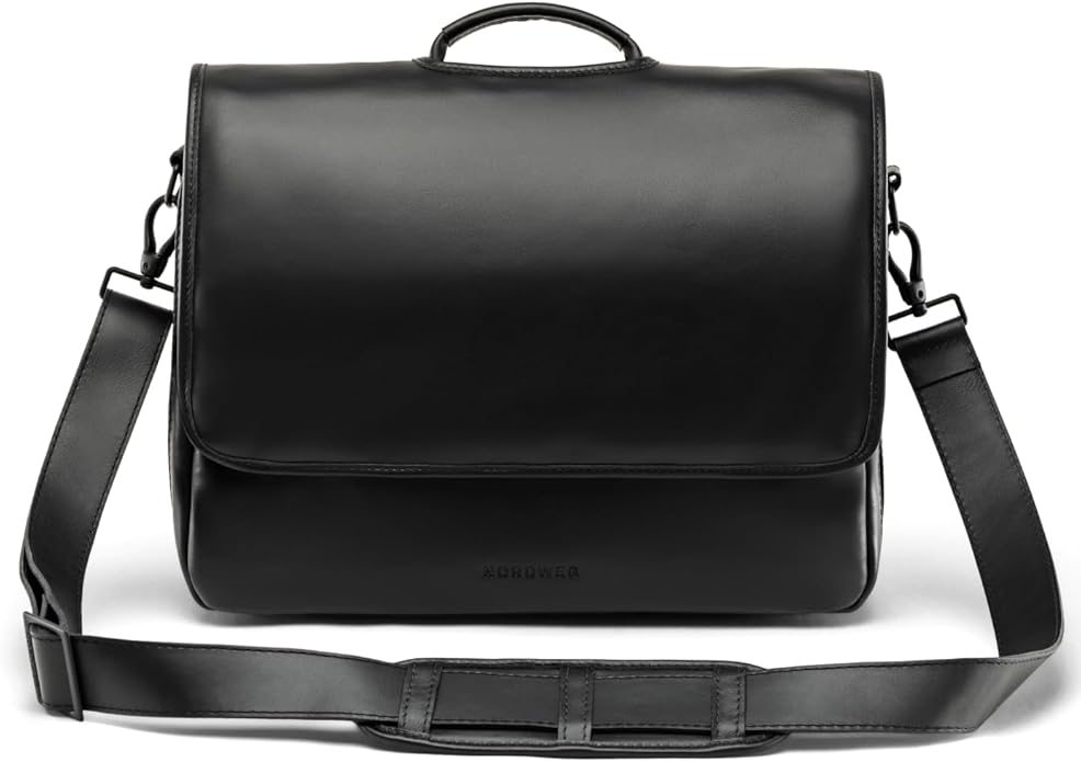 Nordweg Workday Briefcase NW053B – Full-Grain Leather Laptop Bag 15.6" – Office Shoulder Messenger for Work, Study, Travel