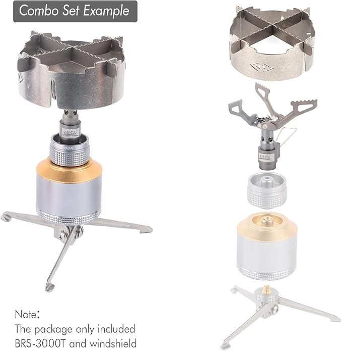 BRS Stove BRS-3000T Stove and Windscreen Ring Combo Set with Cross-stand Titanium Windshield Camp Stove Wind Screen with Storage Box for Camping Hiking Backpacking