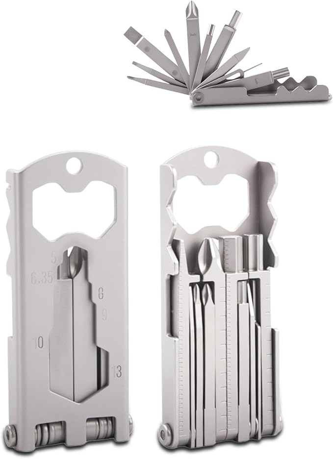 17-in-1 Mini Multitool Screwdriver Set, Precision Stainless Steel EDC Pocket Toolkit with Compact Precision Bit Set & Bottle Opener for Outdoor, Hiking, Camping and Survival
