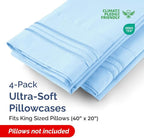Pillowcases - Ultra Soft Hotel Quality Pillowcase Covers - Comfy, Cozy & Wrinkle Free - Shrinkage and Fade Resistant - Machine Washable Pillow Protectors - (King, Light Blue, 4 Piece Set)