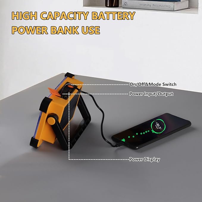 120W Solar Rechargeable Work Light, 144 LED 10000LM Portable Flood Light with Stand, IP66 Waterproof 4 Modes LED Job Site Lighting Flashlights for Mechanic Camping Fishing Car Repair
