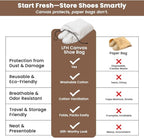 LFH Cotton Rich Shoe Storage Bags with Drawstring, Dustproof Breathable Reusable Organizer, Perfect For Travel, Dorm, Hotel, College, Gym, Easy to Carry, Machine Washable 12"x17" (Pack of 2) - White