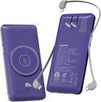 Magnetic 10000mAh Portable Charger for iWatch & iPhone, 22.5W USB C Fast Charging Wireless Power Bank Built-in Cables and Wall Plug, External Travel Battery Pack Compatible with iOS Android Devices