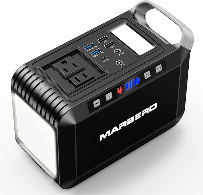 MARBERO 237Wh Portable Power Station with 300W AC Outlet, Mini Generator with LED Lights for Outdoor Camping Trip, Laptop Charger Battery Pack Backup for Home Emergency Outage