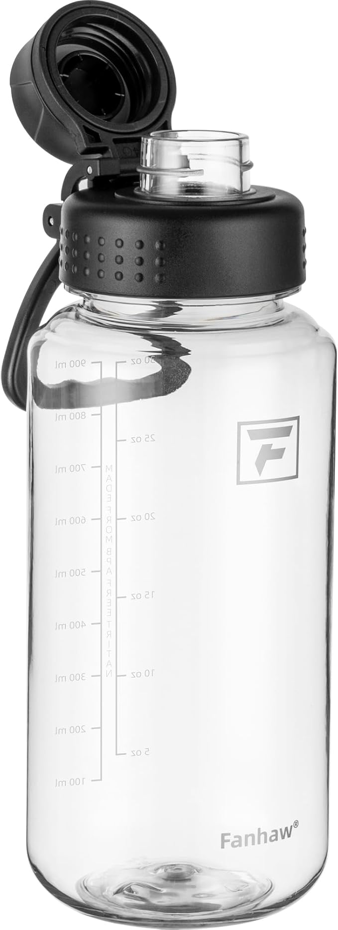Fanhaw 32 oz Clear Water Bottle with Fast-Flow Spout Lid, BPA-Free Tritan, Wide Mouth, Leakproof, Reusable Bottle for Gym, School, Office, Travel (Clear&Black)