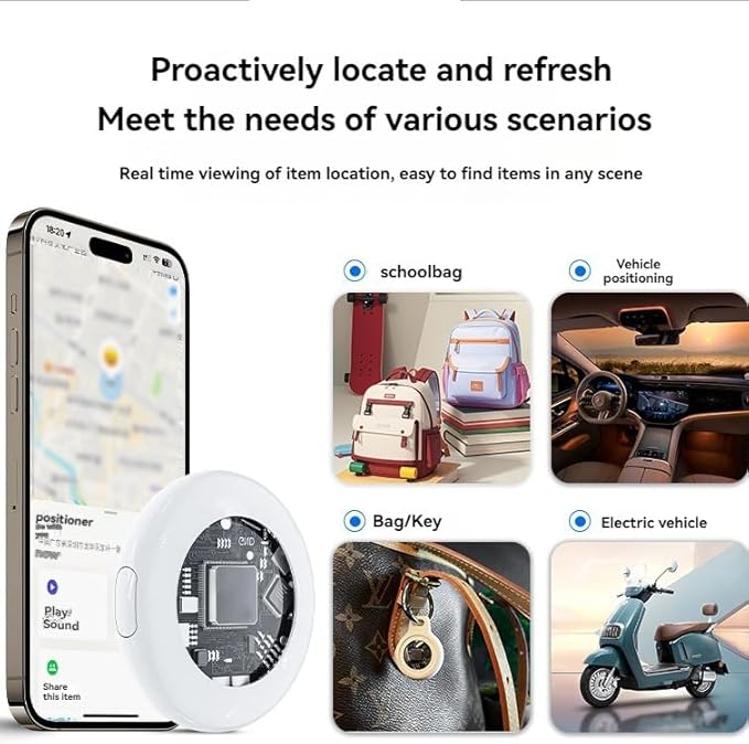 Mini GPS Tracker for Vehicles, Smart Tag Tracking Device, Key Finder Locator with Sound, Car Tracker No Subscription Work with Find My(iOS Only) for Kids, Dogs, Key, Luggage (Black)