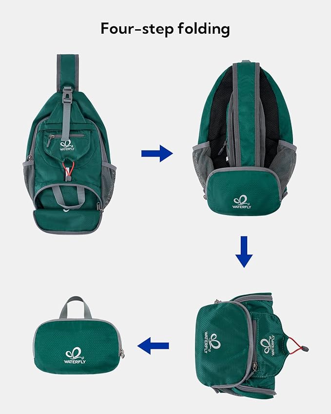 WATERFLY Packable Small Crossbody Sling Backpack Shoulder Chest Bag Daypack for Hiking Traveling