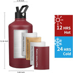 Insulated Water Bottle 128oz,Triple Wall Vacuum Stainless Steel(Dishwasher Safe),Leak Proof & Non-BPA,Flask Jug with Paracord Handle & Straw Spout Lids Sports Red