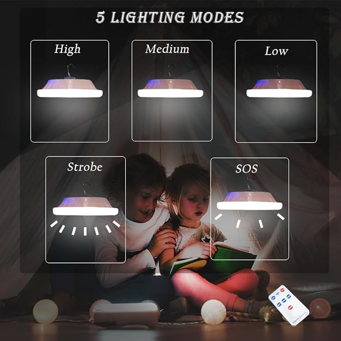 Solar Camping Lights 120 LED Tent Lamp 4500mah 5 Mode USB Rechargeable Remote Control Portable Lantern Hanging Waterproof for Home Indoor Outdoor Emergency Courtyard 1 Pack