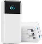 Portable Charger 50800mAh Power Bank with 3 Built in Cable,25W PD QC4.0 Fast Charging USB C Battery Pack,6 Output 2 Input LCD Display Portable Phone Charger for iPhone 16/15/14,Google,Android, White