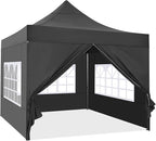 COBIZI 10x10 Pop Up Canopy Tent 10x10 Canopy with 4 Sidewalls Waterproof Heavy Duty Commercial Canopy Tent for Parties Outdoor Tent Garden Gazebo Tent, Carry Bag with Wheel(10x10ft, Black)