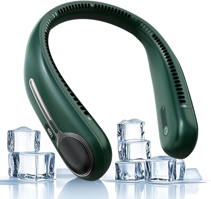 Portable Neck Fan,Hands Free Personal Wearable Bladeless Fan,6000mAh USB Rechargeable,360° Cooling,LED Display,4-Speeds,Birthday Gifts for Men Women Dad Mom,Outdoor Indoor Travel Camping (Dark green)