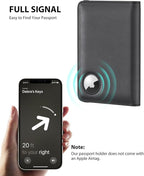 Stouchi AirTag Passport Holder, Slim Passport Holder Family with Airtag Slot, RFID Passport Wallet Cover for Men, PU Leather Passport Case, Anti-Lost Travel Accessories, Black
