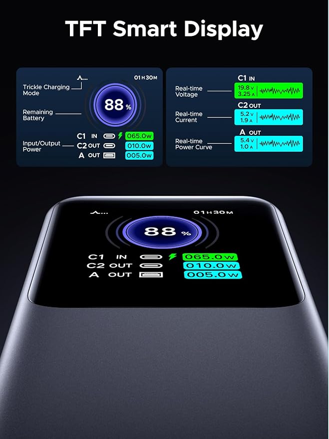 UGREEN Nexode Power Bank 25000mAh 200W Laptop Portable Charger PD 3.1 Fast Charging 90Wh 3-Port Battery Pack with TFT Smart Display for MacBook Pro/Air/ipad/iPhone 17/16/Samsung S24/Dell/HP and More