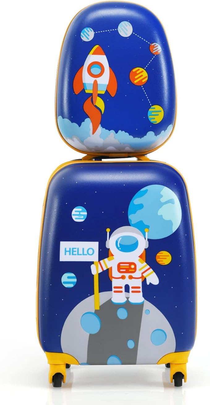 Goplus 2PC Kids Luggage, 12" & 16" Kids Carry On Luggage Set with 4 Spinner Wheels, Lightweight Rolling Spinner Suitcase for Children Toddlers Boys and Girls Travel