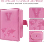 Passport Holder Cover Initail Letter A-Z Travel Wallet 3D Embossed Design RFID Blocking Card Holder Personalized Gift Passport Cover Wallet, Passport Book Holders for Women and Girls, Pink-V