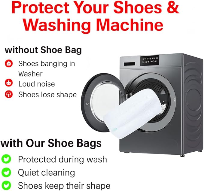 Shoe Washing Machine Bag for Sneakers – 2 Pack Laundry Shoe Bag Reusable Sneaker Wash Bag with Protective Zipper, Mesh Cleaning Bag for Tennis Shoes, Running Shoes - White