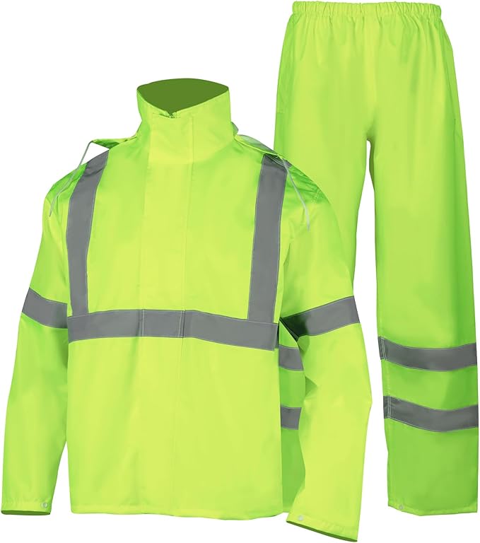 FONIRRA Hi Vis Safety Rainsuit for Men Waterproof Yellow Reflective Class 3 Rain Jacket Gear Pants(2XL/3XL)