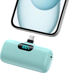 Mini Portable Charger USB C Power Bank,Upgraded 5000mAh PD Fast Charging Battery Pack Built-in USB-C Connector,LCD Display,Compatible with iPhone16,16 Plus,16Pro/Max/15,iPad Pro/Air (Dark Green)