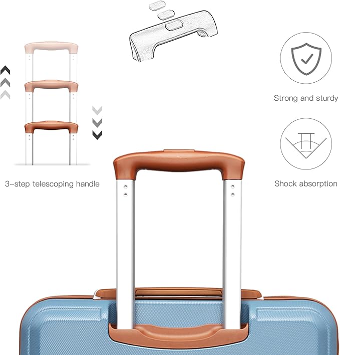 Kono Carry On Luggage Set Lightweight Airline Approved Carry On Suitcase with TSA Lock Spinner Wheels Durable Luggage Hardside Apricot Blue