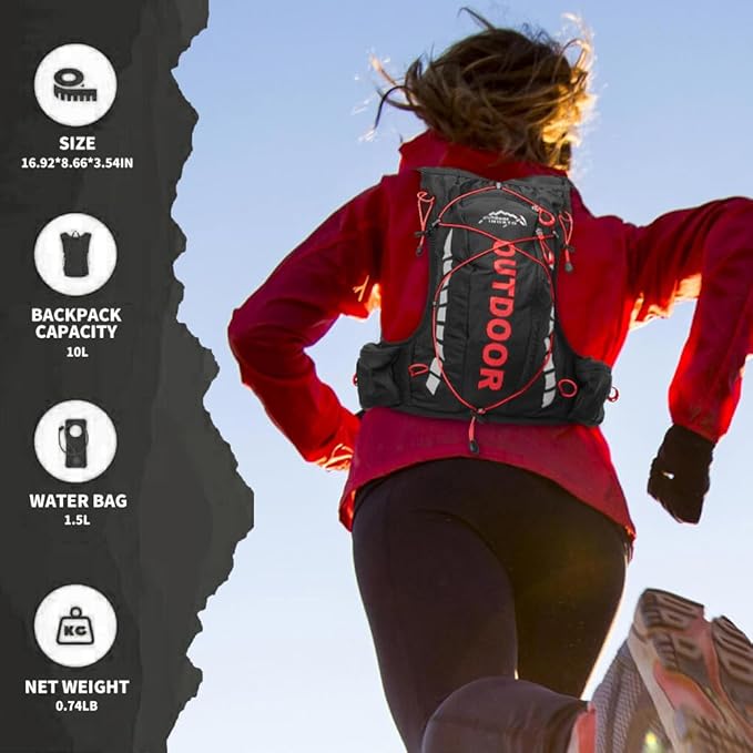 Hydration Pack Backpack，IX INOXTO Running Hydration Vest with 1.5L ( 50 oz) Water Bladder for Men Women，Lightweight Water Backpack for Hiking Cycling Climbing Camping