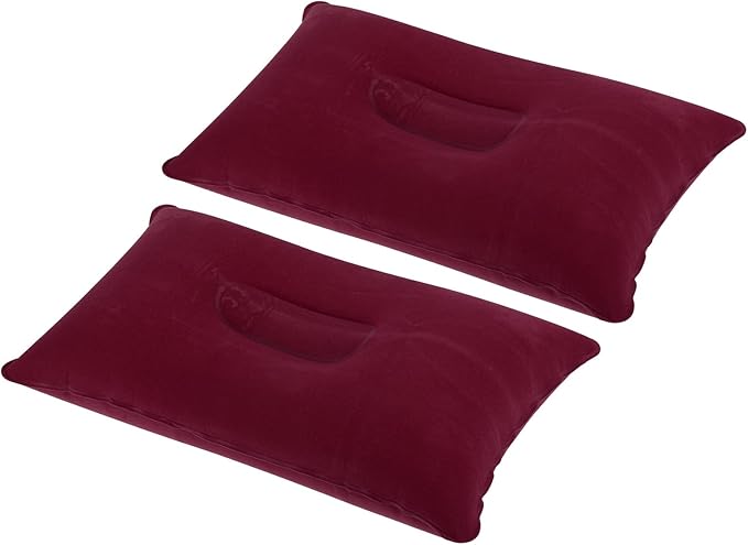 PATIKIL Inflatable Pillow, 2 Pack Squared Ultralight Camping Travel Pillow Desk Rest Neck Support for Hiking Backpacking Office, Wine Red