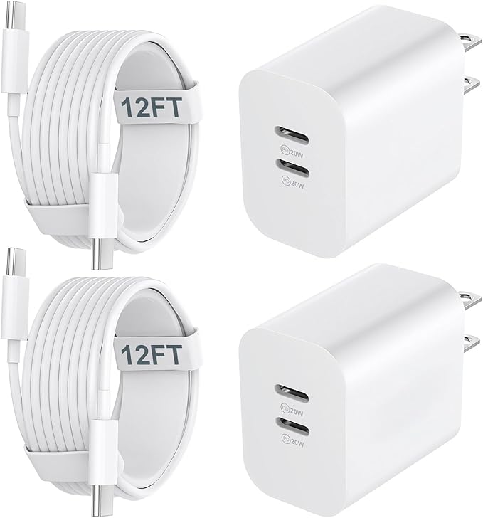 USB C Charger Block for Phone 17 16 15 Pro Max,20W Type C Charger with 12FT Long USB C to C Fast Charging Cord Cable Compatible for 17 16 15 Pro Max/17 16 15 Pro/15 Plus/15/Android Phone